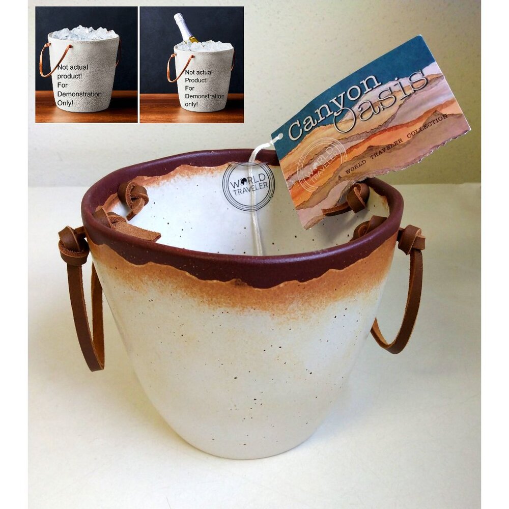 Ceramic Ice Bucket with Leather Strap Handles, Summer Party